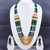 Sukkhi Modern String Kundan Gold Plated Green Pearl Long Necklace Set for Women