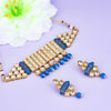 Sukkhi Amazing Blue Mint Kundan Gold Plated Blue Pearl Choker Necklace Set for Women