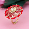 Sukkhi Red Floral Gold Plated Pearl Ring For Women